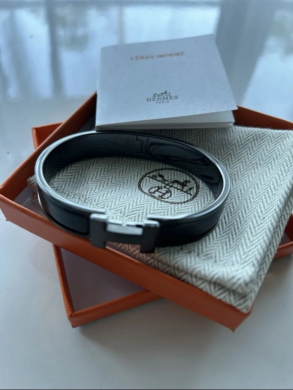 Hermes Clic H Bracelet Narrow Enamel Black PVD Matte Black Hardware Box Dustbag